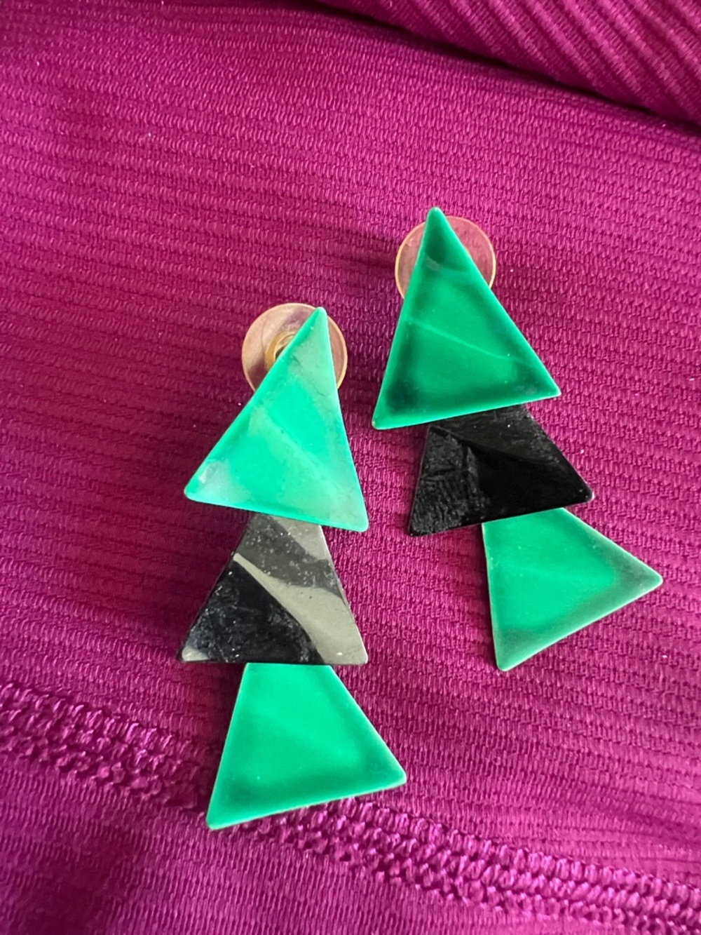Green & Black Triple Triangle Dangle Earrings